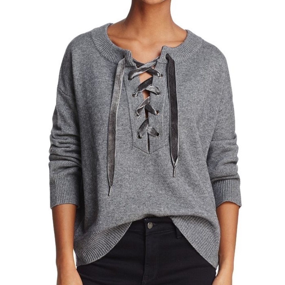 Rails Olivia Wool & Cashmere Charcoal Lace Up Sweater S